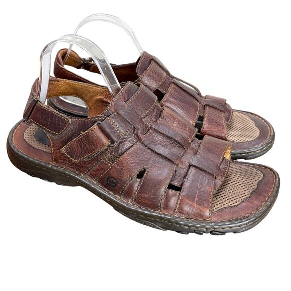 Born Mens Size 11 EU 45 Fisherman Sandals Leather Brown Open Toe Classic Preppy - Picture 1 of 11